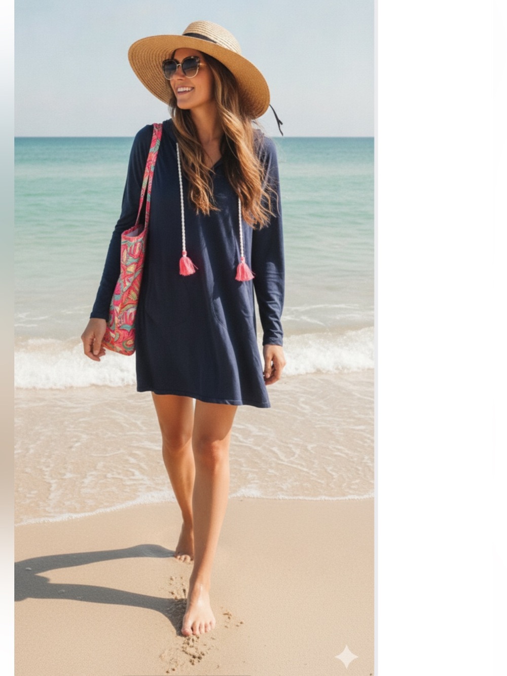 Lilly Pulitzer Rylie UPF 50+ Hooded Cover-Up Dress  M Pink Resort